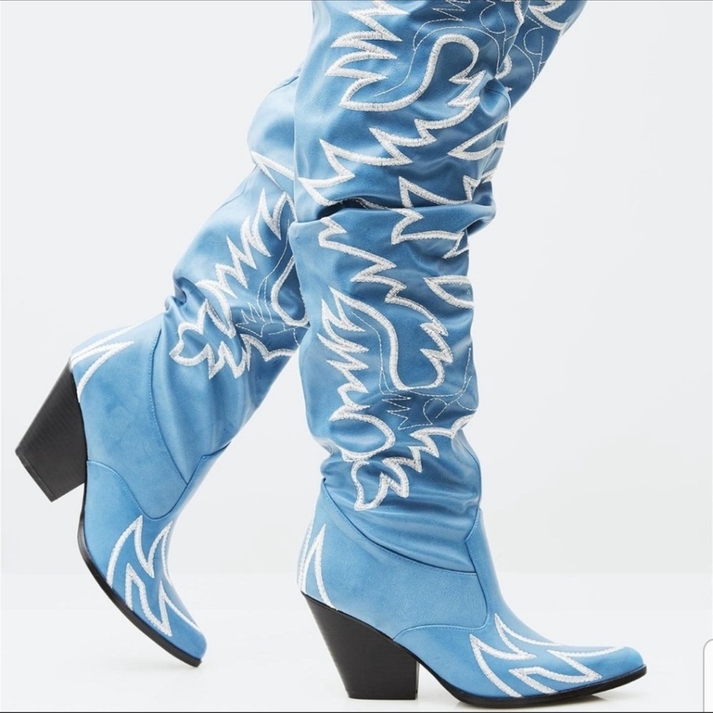 Cape Robbin Blue and White Over the Knee Boots